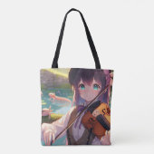 Anime Meisje Spelen De Viool Gepersonaliseerd Tote Bag (Achterkant)