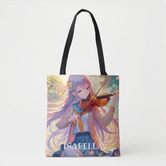 Anime Meisje Spelen De Viool Gepersonaliseerd Tote Bag (Voorkant)