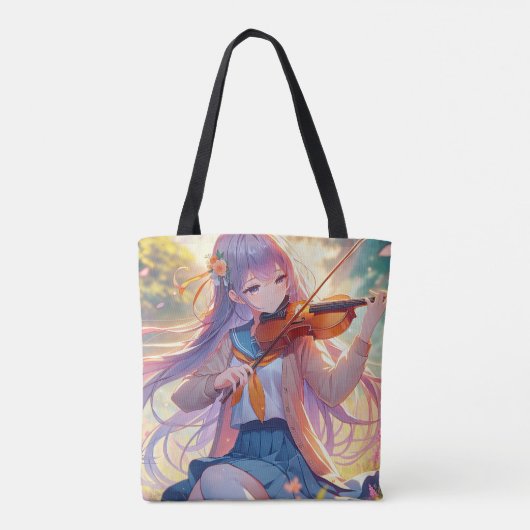 Anime Meisje Spelen De Viool Gepersonaliseerd Tote Bag (Achterkant)