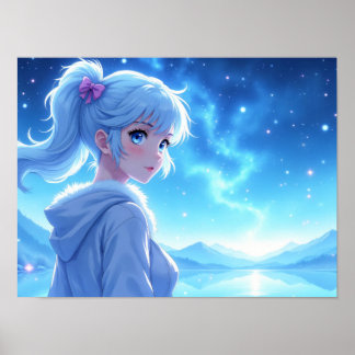 Anime Meisje Starlight Meer Portret Poster