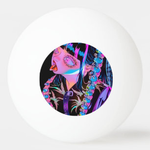 Anime meisje steken haar tong uit pingpongbal