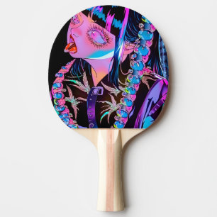 Anime meisje steken haar tong uit tafeltennisbatje