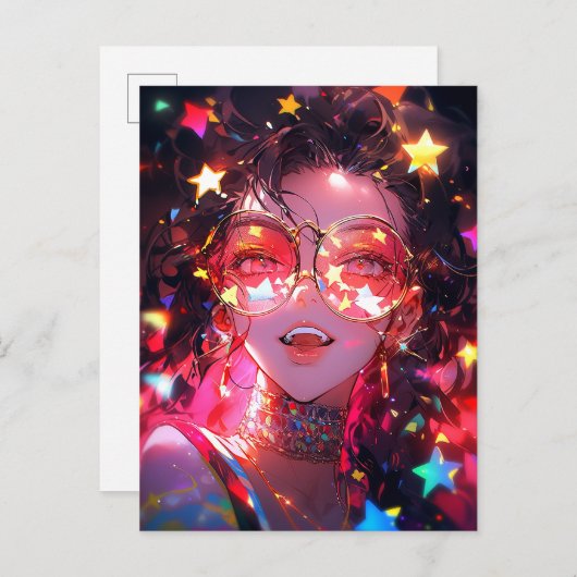 Anime Meisje Sterren Briefkaart (Voorkant / Achterkant)