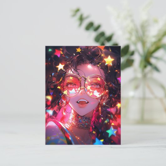 Anime Meisje Sterren Briefkaart (Staand voorkant)