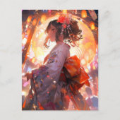 Anime Meisje Sterren Briefkaart (Voorkant)