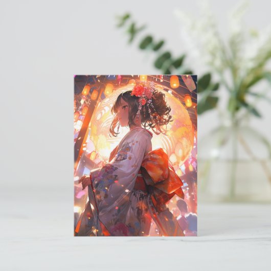 Anime Meisje Sterren Briefkaart (Staand voorkant)