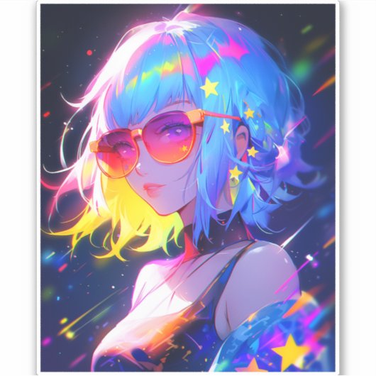 Anime Meisje Sterren Sticker (Voorkant)