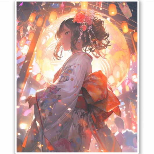 Anime Meisje Sterren Sticker (Voorkant)