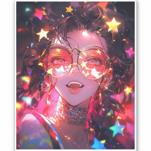 Anime Meisje Sterren Sticker (Voorkant)