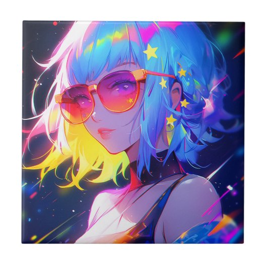 Anime Meisje Sterren Tegeltje (Voorkant)