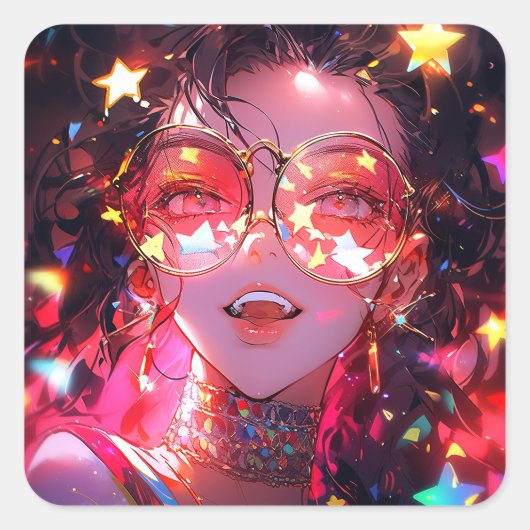 Anime Meisje Sterren Vierkante Sticker (Voorkant)
