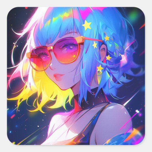 Anime Meisje Sterren Vierkante Sticker (Voorkant)
