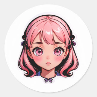 Anime Meisje Sticker - Roze Haar Chibi Stijl