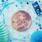 Anime Meisje Stuk van Taart Whimsical Verjaardag Papieren Bordje (Feest)