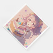Anime Meisje Stuk van Taart Whimsical Verjaardag Servet (Hoek)