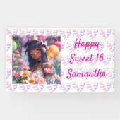  anime meisje van kleur gepersonaliseerde verjaard spandoek (Horizontaal)