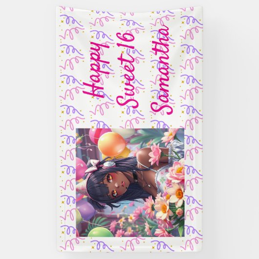  anime meisje van kleur gepersonaliseerde verjaard spandoek (Verticaal)