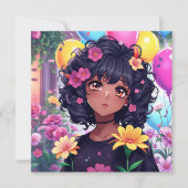 Anime Meisje van Kleur Gepersonaliseerde Verjaarda Kaart (Voorkant)