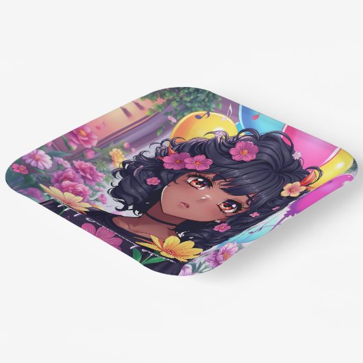 Anime Meisje van Kleur Gepersonaliseerde Verjaarda Papieren Bordje (Gebogen)