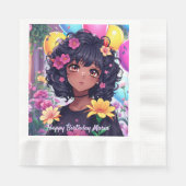 Anime Meisje van Kleur Gepersonaliseerde Verjaarda Servet (Voorkant)