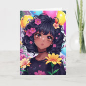 Anime-meisje van kleur persoonlijke verjaardag kaart (Voorkant)
