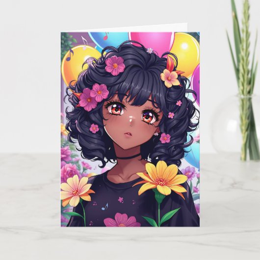 Anime-meisje van kleur persoonlijke verjaardag kaart (Voorkant)
