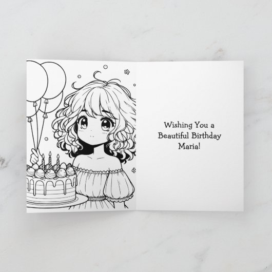 Anime-meisje van kleur persoonlijke verjaardag kaart (Binnen)