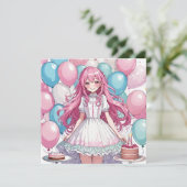 Anime meisje Verjaardag B Kaart (Staand voorkant)
