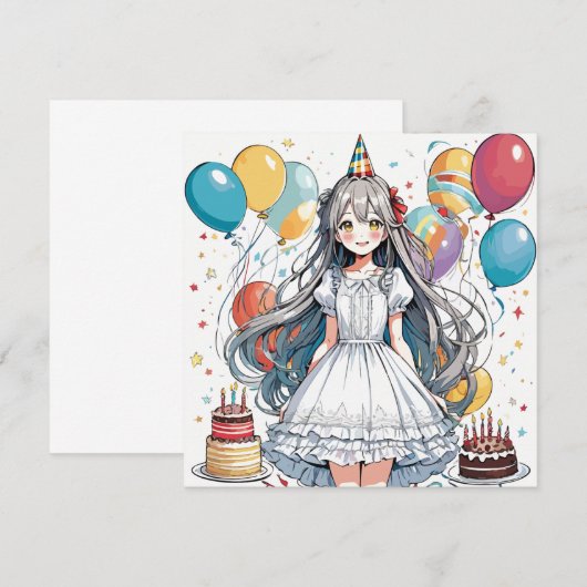 Anime meisje Verjaardag C Kaart (Voorkant / Achterkant)