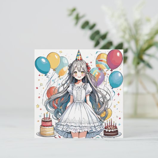 Anime meisje Verjaardag C Kaart (Staand voorkant)