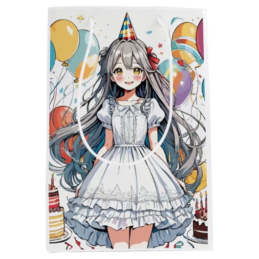 Anime meisje verjaardag C Medium Gift Bag Cadeauzakje (Voorkant)