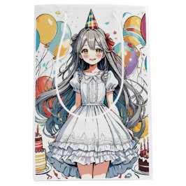Anime meisje verjaardag C Medium Gift Bag Medium Cadeauzakje