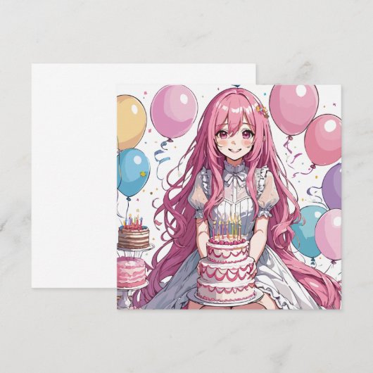 Anime meisje verjaardag D Kaart (Voorkant / Achterkant)