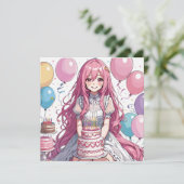 Anime meisje verjaardag D Kaart (Staand voorkant)