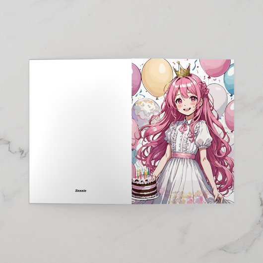 Anime meisje verjaardag Folie Wenskaart (Buiten Laag)