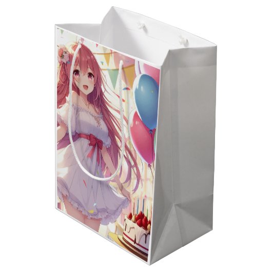 Anime meisje Verjaardag Medium Gift Bag Cadeauzakje (Achterkant Gekanteld)