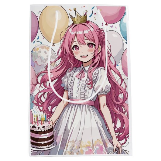 Anime meisje verjaardag Medium Gift Bag Cadeauzakje (Voorkant)
