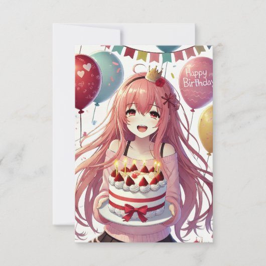 Anime meisje verjaardag personaliseren aangepaste kaart (Voorkant)