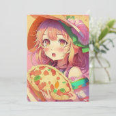 Anime Meisje Verjaardag Pizza Party Kaart (Staand voorkant)