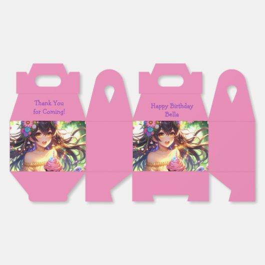  Anime Meisje Verjaardagscupcake Bedankdoosjes (Ongevouwen)