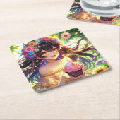  Anime Meisje Verjaardagscupcake Kartonnen Onderzetters (Schuin)