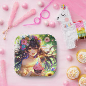 Anime Meisje Verjaardagscupcake Papieren Bordje (Feest)