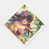 Anime Meisje Verjaardagscupcake Servet (Hoek)