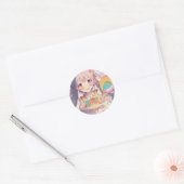 Anime Meisje Verjaardagstaart Ronde Sticker (Envelop)
