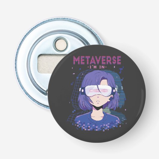 Anime meisje virtual reality bril flesopener button flesopener (Voorkant)