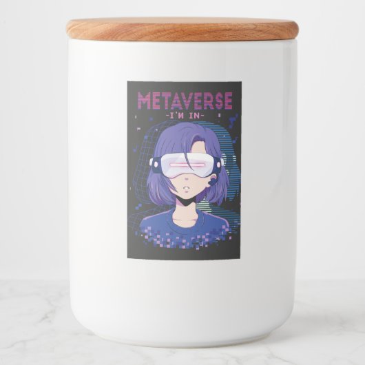 Anime meisje virtual reality bril Label Voedselcontainer Etiket (Voorkant)