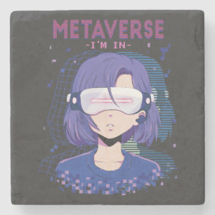 Anime meisje virtual reality bril Stone Coaster Stenen Onderzetter