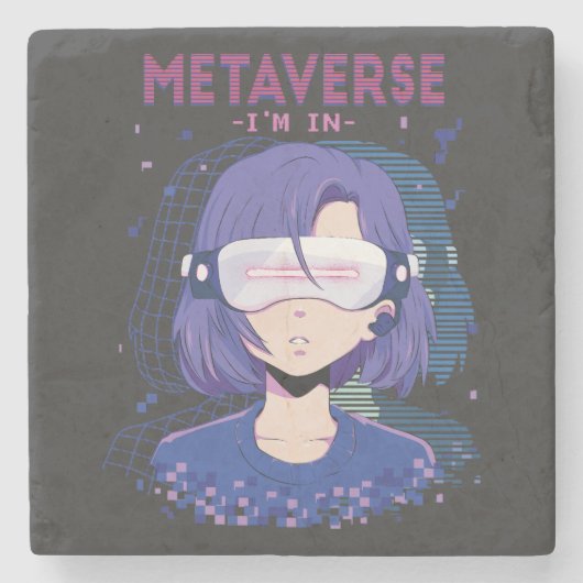 Anime meisje virtual reality bril Stone Coaster Stenen Onderzetter (Voorkant)