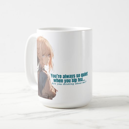 Anime meisje vraagt zich af Je denkt aan haar Koffiemok (Voorkant links)