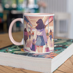 Anime meisje winkelen tweekleurige koffiemok
